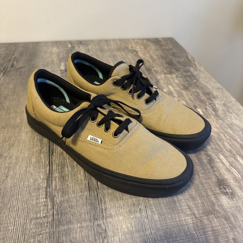 Vans Men’s Tan Canvas Low-Top Sneakers with Black Soles